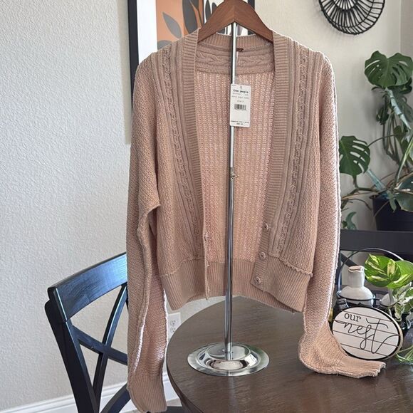 NWT Free People Moon River Cardigan Sweater Knit Cardigan Neutral Earthy Chic - Picture 12 of 13